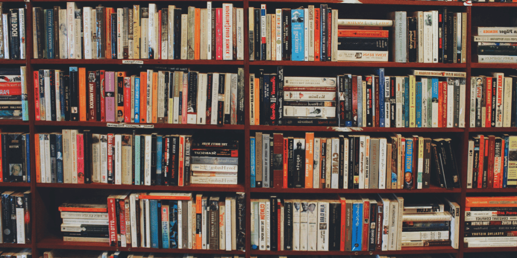 a bookshelf with many books on it
