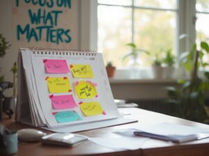 a calendar with sticky notes on it