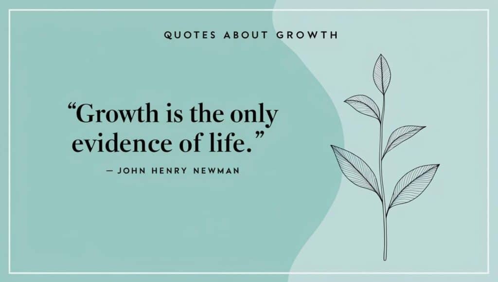 a plant with leaves on a blue background with a quotes about growth.