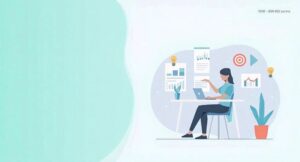 Person working on a laptop with charts.