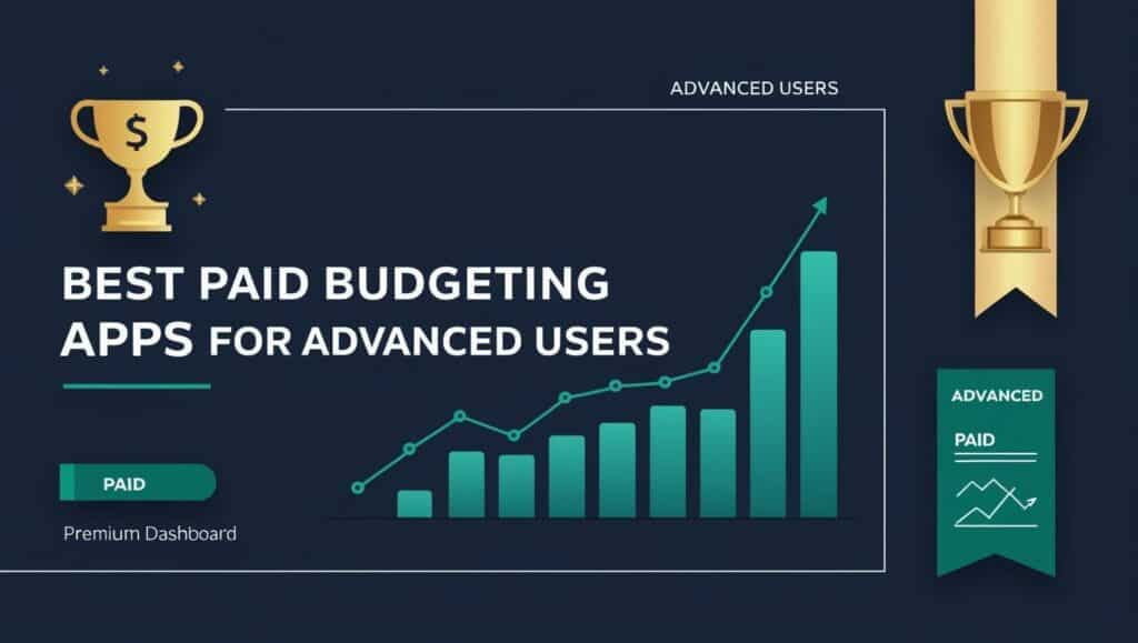 Graphic showcasing best paid budgeting apps for advanced users with sleek icons and minimal text.