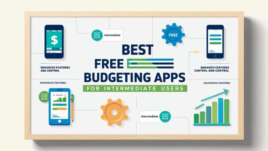 Graphic showcasing best free budgeting apps for intermediate users with vibrant icons and minimal text.