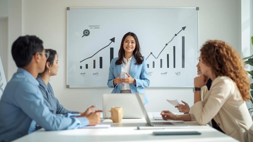 How to Improve Leadership Skills: 17 Strategies for Success 5 confident leader guiding a diverse team in a modern office — how to improve leadership skills concept