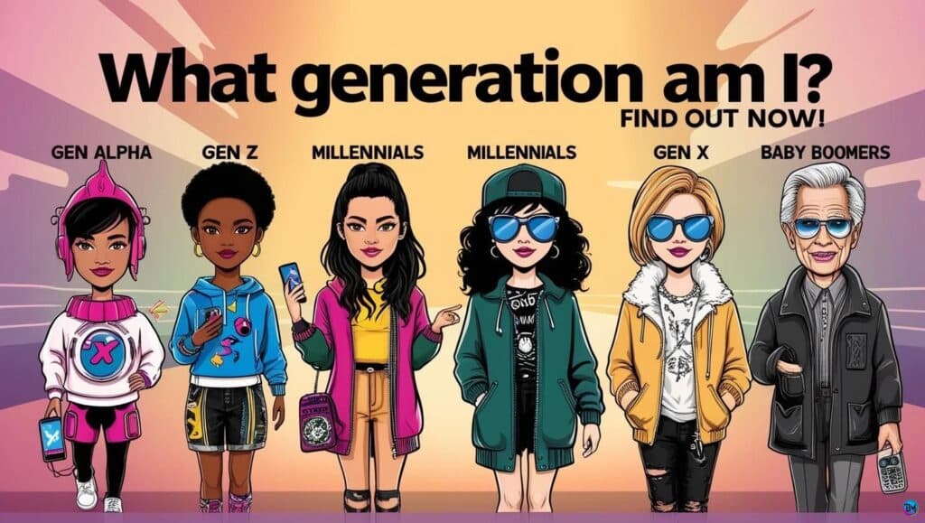 what generation am i? image with various figures representing the diferent generations.