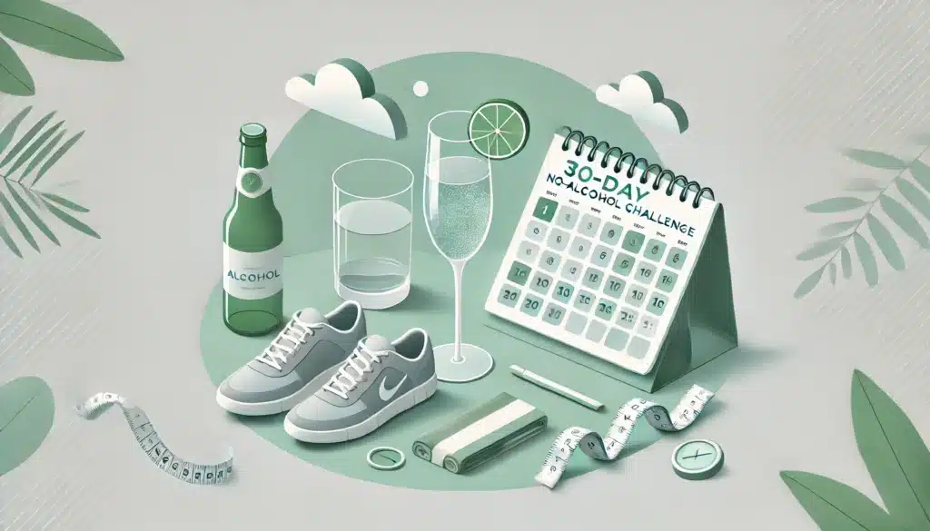 a calendar and shoes and a drink for 30-Day No-Alcohol Challenge