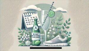 a calendar and a bottle of alcohol to reinforce the 30-Day No-Alcohol Challenge