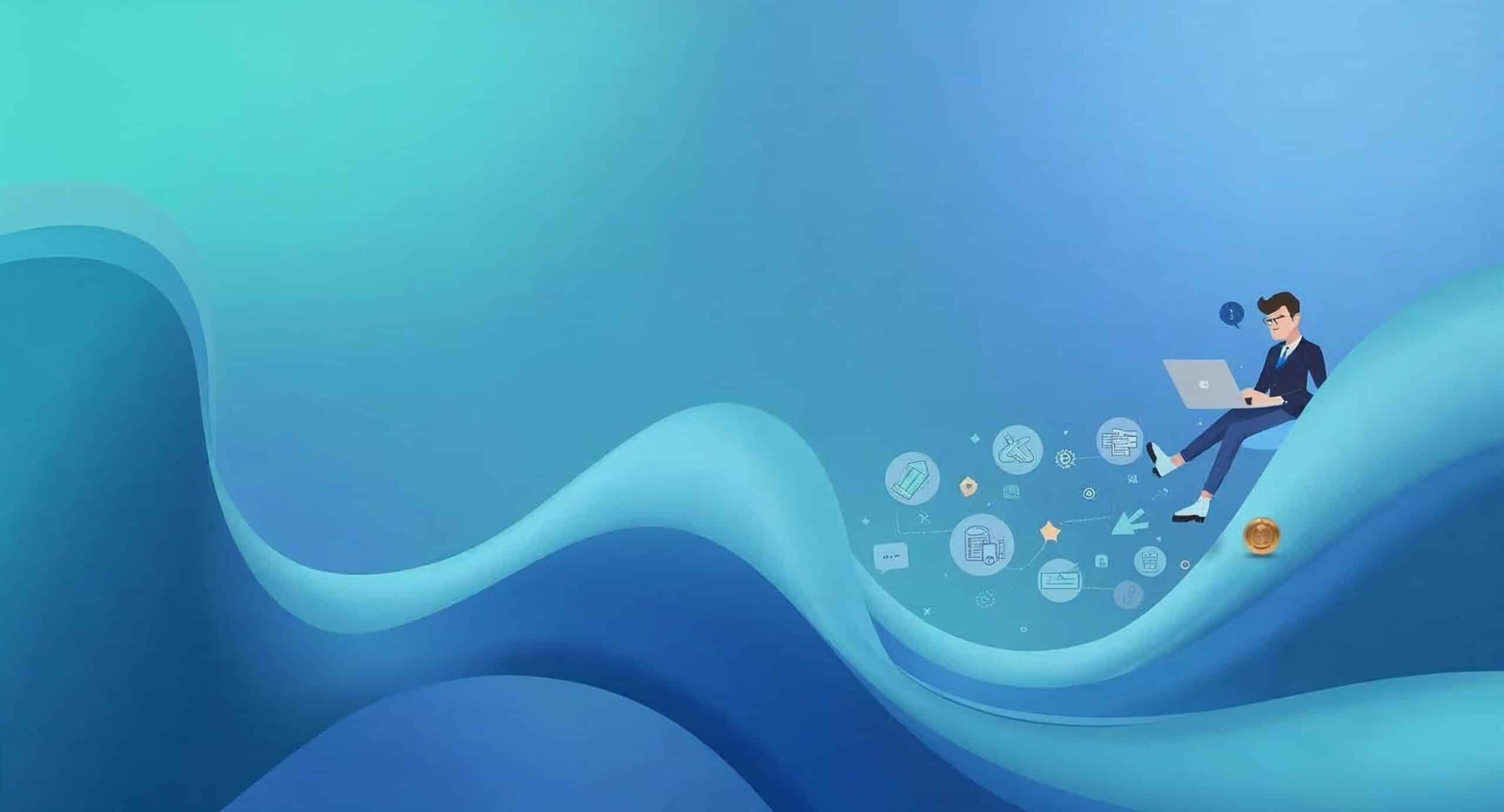 one-person business with AI illustrated with a solopreneur working on a laptop surrounded by automation icons