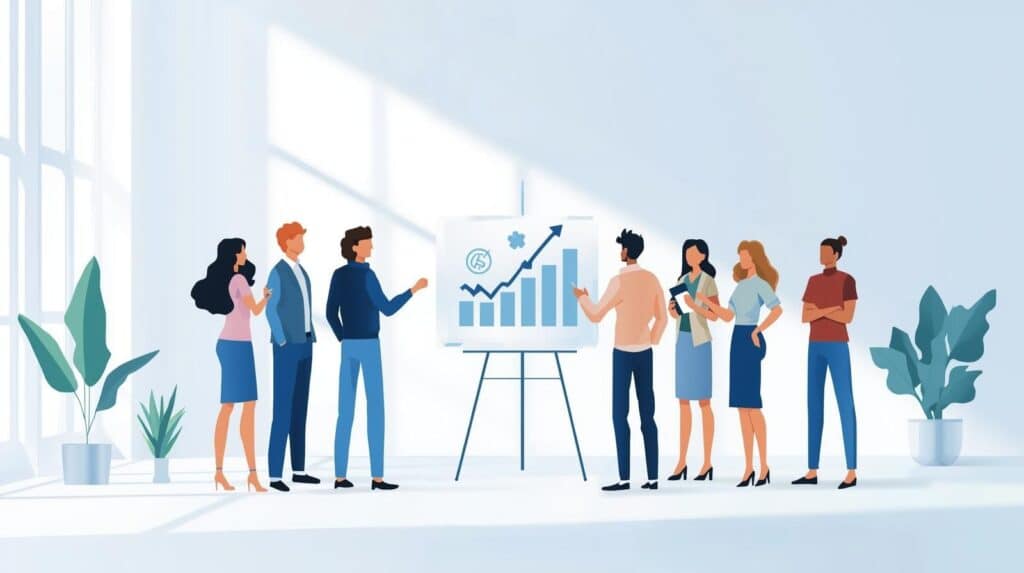 new manager leading a team meeting to stabilise a new team with clear goals and communication