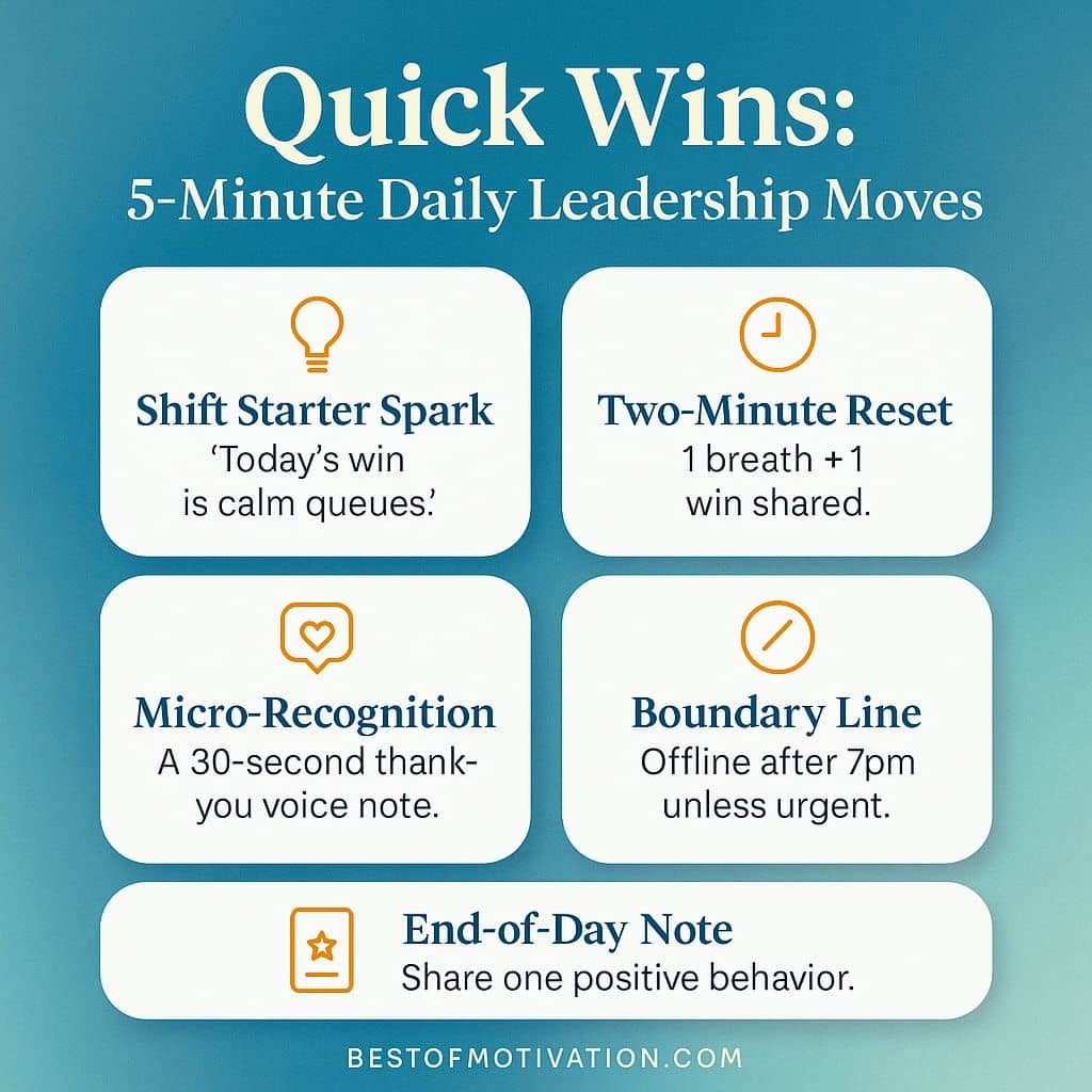 quick wins 5 minute daily leadership moves to support your team during busy seasons