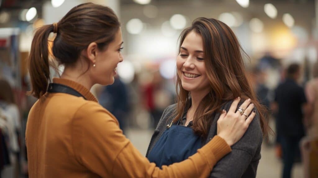 Retail team offering emotional support during a stressful peak season, symbolising the importance of reaching out to co-workers.