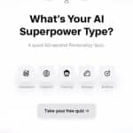 AI Superpower Quiz graphic showing icons for five AI personality types with text ‘What’s Your AI Superpower Type?’ – free interactive quiz.