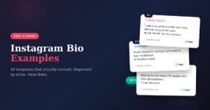 25 Instagram bio examples and templates for personal branding organized by niche with copy buttons