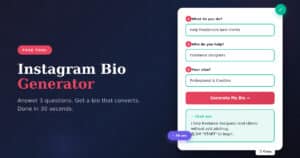 Instagram Bio Generator tool showing 3 simple steps to create a personal brand bio in 30 seconds