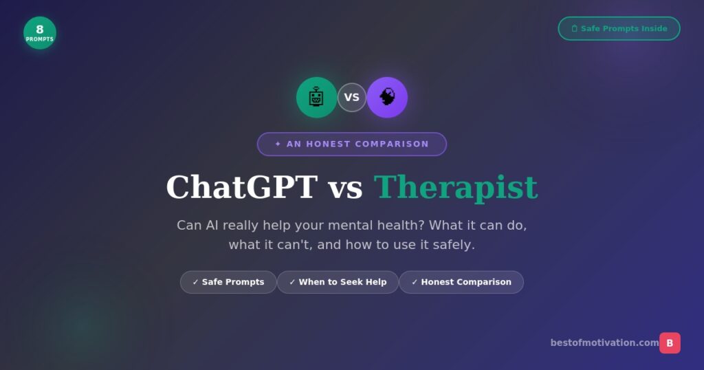 ChatGPT vs therapist comparison - can AI help your mental health? An honest guide with safe prompts