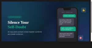 ChatGPT conversation on smartphone showing confidence coaching prompts to overcome self-doubt and imposter syndrome
