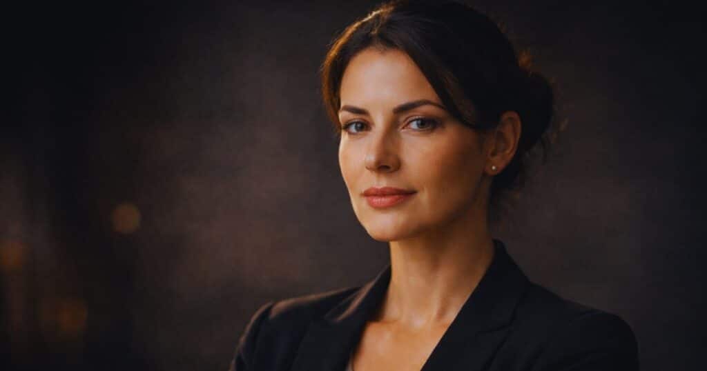 Quiet confidence in action: professional woman demonstrating calm presence, trust, and leadership traits