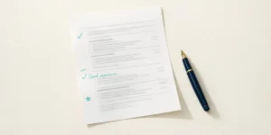 A printed CV being calmly reviewed and annotated by an editor — not auto-written by AI.